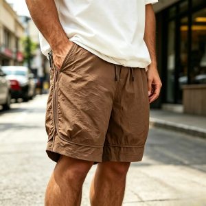 Men's Fashion Retro Outdoor Workwear Sports Embroidered Logo Pocket Shorts - Brown