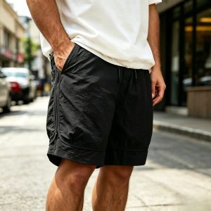 Men's Fashion Retro Outdoor Workwear Sports Embroidered Logo Pocket Shorts - Black