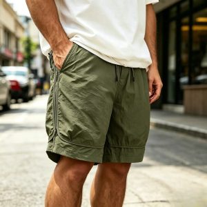 Men's Fashion Retro Outdoor Workwear Sports Embroidered Logo Pocket Shorts - Army