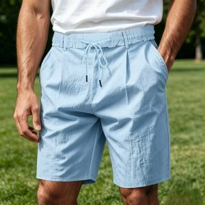 Men's Linen Breathable Beach Shorts - Blue