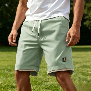 Men's Retro Casual Sports Drawstring Logo Shorts - Green