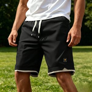 Men's Retro Casual Sports Drawstring Logo Shorts - Black