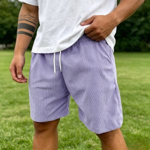 Men's Stylish Multi-pocket Vintage Corduroy Simple Embroidered Logo Casual Loose Shorts - Purple