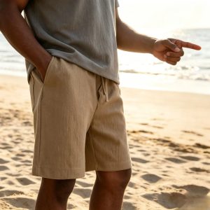 Men's Texture Crinkled Daily Casual Shorts Drawstring Elastic Waist Shorts - Khaki