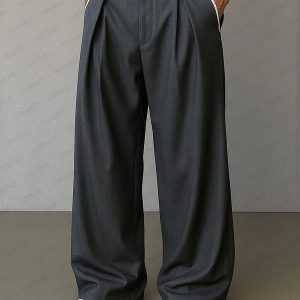 Modern Contrast Trim Straight Cut Pants - Gray