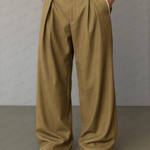 Modern Contrast Trim Straight Cut Pants - Khaki