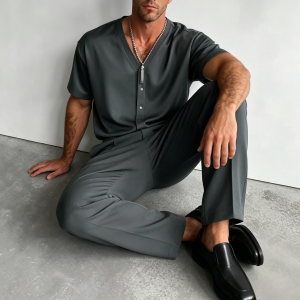 Modern Relaxed Fit Shirt Pants Sets - Dark Gray