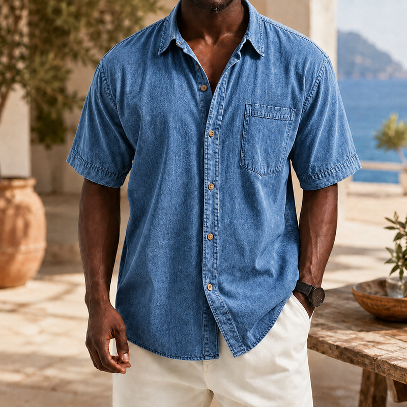 MivanityRetroCasualLapelPocketSolidColorShortSleeveShirtDenimBlue.png