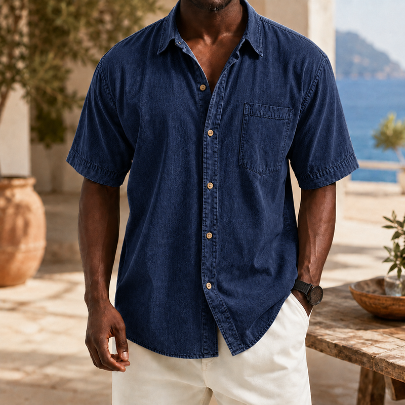 MivanityRetroCasualLapelPocketSolidColorShortSleeveShirtNavy.png
