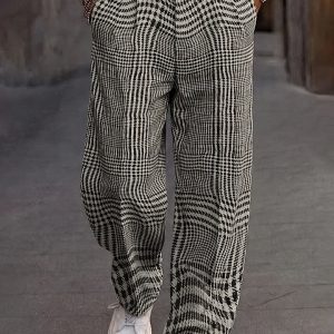 Smart Casual Plaid Pattern Suit Pants - Black