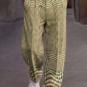Smart Casual Plaid Pattern Suit Pants - Green