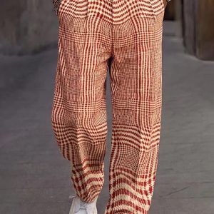 Smart Casual Plaid Pattern Suit Pants - Red