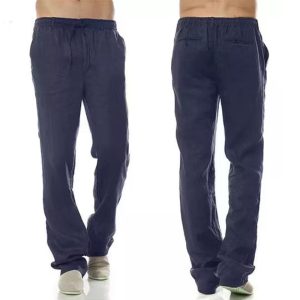 Summer Pure Natural Linen Trousers - Dark Blue