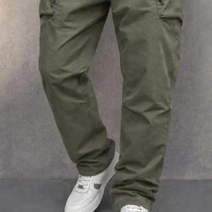 Trendy Cotton Cargo Tapered Pants - Army Green