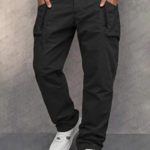 Trendy Cotton Cargo Tapered Pants - Black