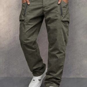 Trendy Cotton Cargo Tapered Pants - Dark Grey