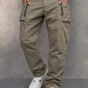 Trendy Cotton Cargo Tapered Pants - Taupe