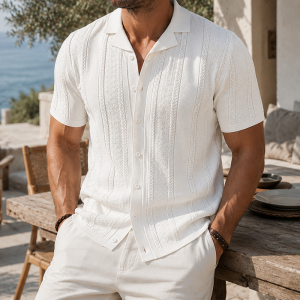 Vintage Knit Button Up Shirt - White