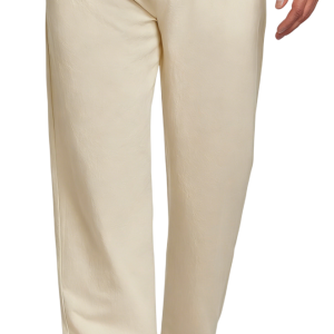 Men's Cotton Linen Blend Casual Beach Pants Relaxed Fit With Elastic Waistband And Drawstring Detail - Beige