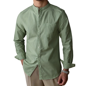 Men’s Mandarin Collar Shirt - Sage Green