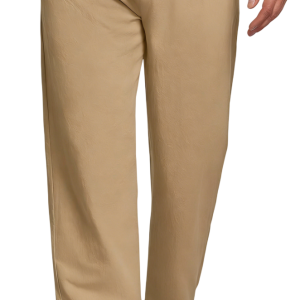 Men's Cotton Linen Blend Casual Beach Pants Relaxed Fit With Elastic Waistband And Drawstring Detail - Khaki
