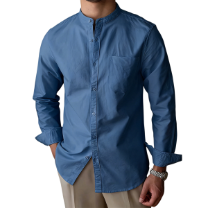 Men’s Mandarin Collar Shirt - Serene Blue