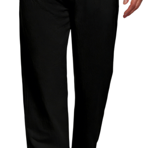 Men's Cotton Linen Blend Casual Beach Pants Relaxed Fit With Elastic Waistband And Drawstring Detail - Black
