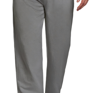Men's Cotton Linen Blend Casual Beach Pants Relaxed Fit With Elastic Waistband And Drawstring Detail - Light Gray