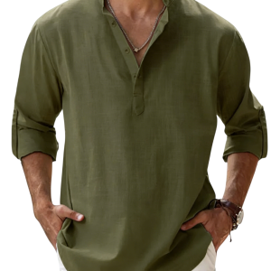 Men’s Coastal Linen Shirt - Army Green