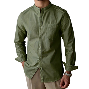 Men’s Mandarin Collar Shirt - Army Green