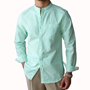 Men’s Mandarin Collar Shirt - Mint Green