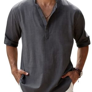 Men’s Coastal Linen Shirt - Dark Gray