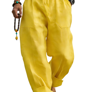 Men’s Linen Blend Loose Fit Pants Breathable Summer Beach Trousers - Lemon Yellow