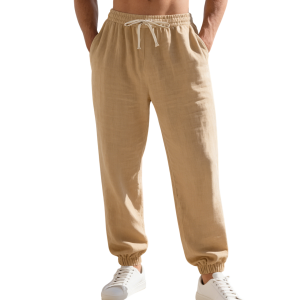 Men’s Linen Jogger Pants - Light Khaki