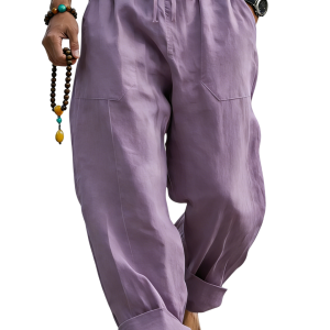 Men’s Linen Blend Loose Fit Pants Breathable Summer Beach Trousers - Lavender