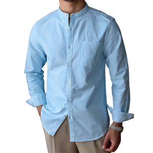 Men’s Mandarin Collar Shirt - Sky Blue