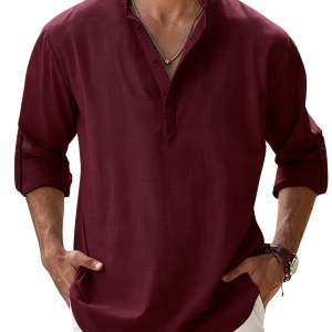 Men’s Coastal Linen Shirt - Burgundy