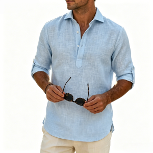 Aegean Summer Slub Linen Shirt - Blue