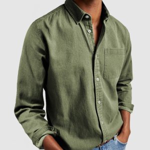 Gentleman's Casual Cotton Basic Shirt - Army Green
