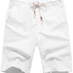 Men's Drawstring Linen Beach Shorts - White