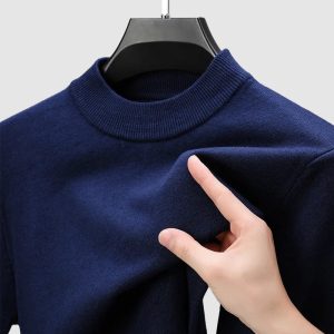 Men's Basic Bottom Cashmere Sweater - Navy Blue