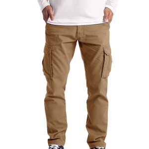 Spring And Summer Men's Casual Workwear Multi-Pocket Straight Leg Pants - Dark Brown