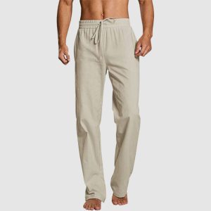 Summer Breathable Cotton Linen Hemp Loose Relaxed Sports Pants - Apricot Color