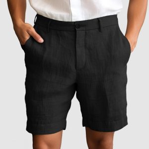 Gentleman's Casual Cotton Linen Shorts - Black
