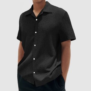 Men's Everyday Casual Cotton Textured Short Sleeve Shirt - Black
