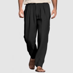 Gentleman's Casual Cotton Linen Pants - Black