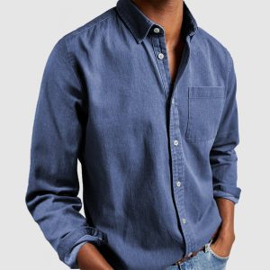Gentleman's Casual Cotton Basic Shirt - Blue