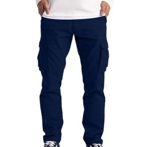 Spring And Summer Men's Casual Workwear Multi-Pocket Straight Leg Pants - Navy Blue