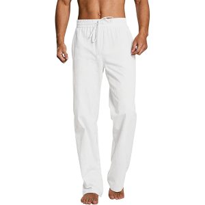 Summer Breathable Cotton Linen Hemp Loose Relaxed Sports Pants - White