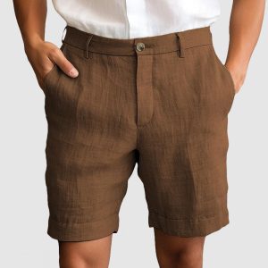 Gentleman's Casual Cotton Linen Shorts - Brown